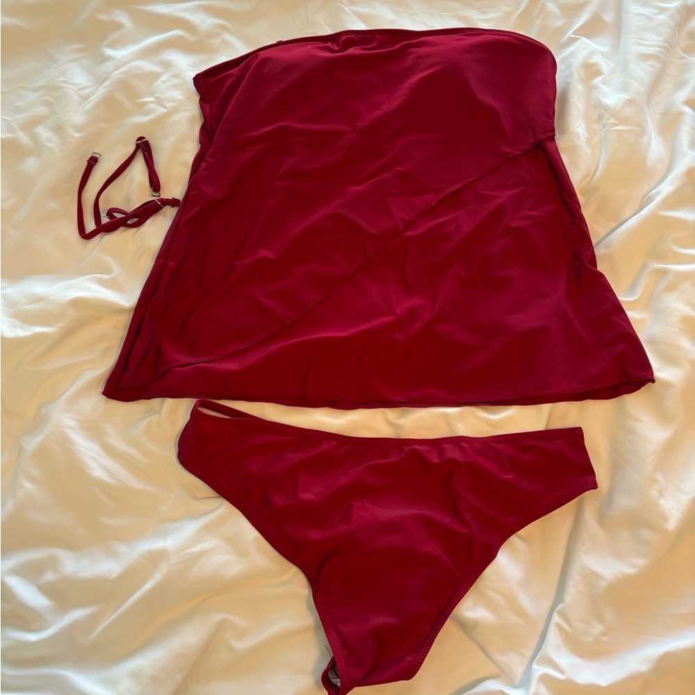 Red Strapless Bikini Set
